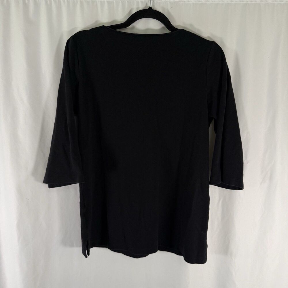 Quacker Factory Blouse Women's XS Black White Embroidered V-Neck 3/4 Sleeve - Picture 8 of 8